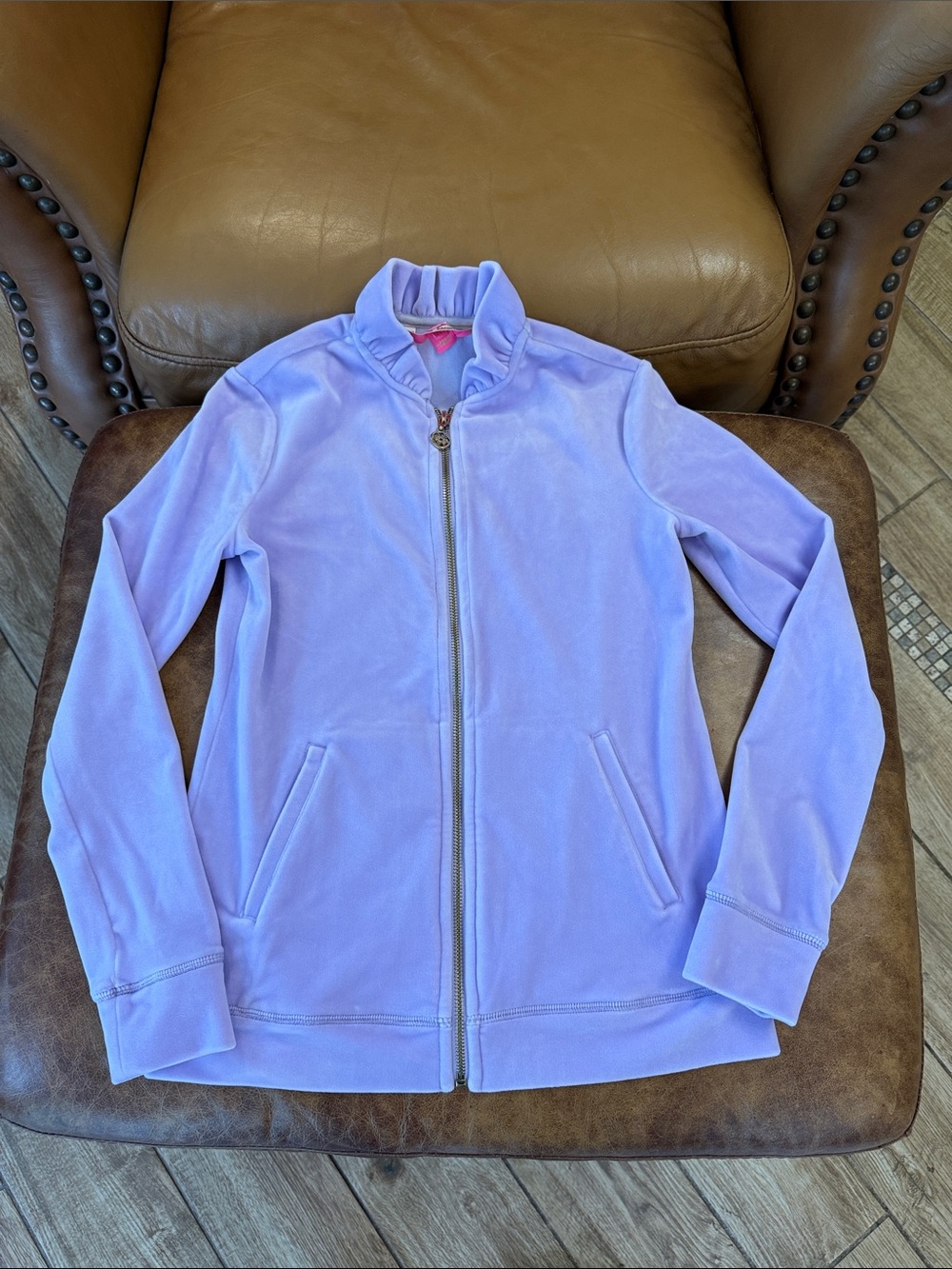 Lilly Pulitzer Jayla Velour Ruffle Zip-Up Jacket sz XXS Light Lilac Verbena